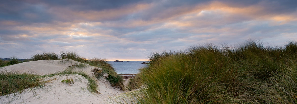 Panoramic photo of sand dunes at Grandes Rocques, Guernsey