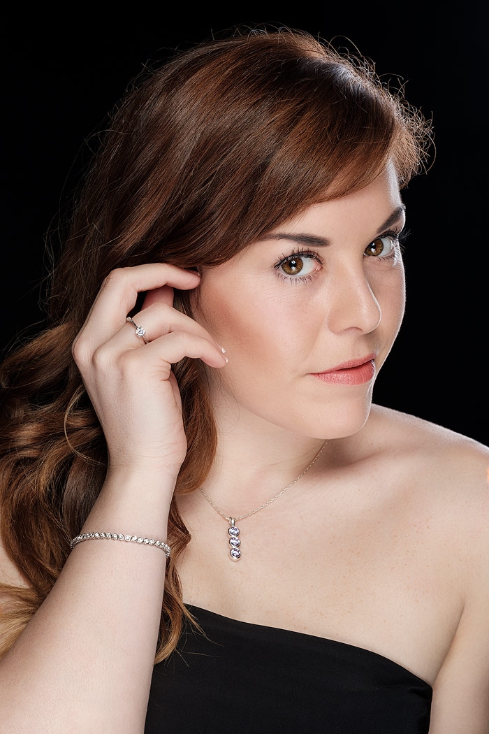 Jewellery model Aimee looking at camera