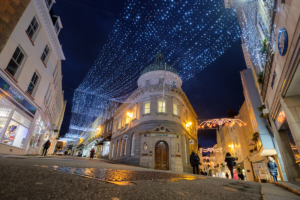 Christmas lights on Smith Street and Le Pollet, outside Lloyds.