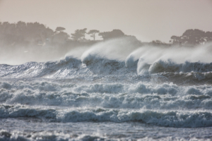 Giant surf hits Vazon Bay during a storm.