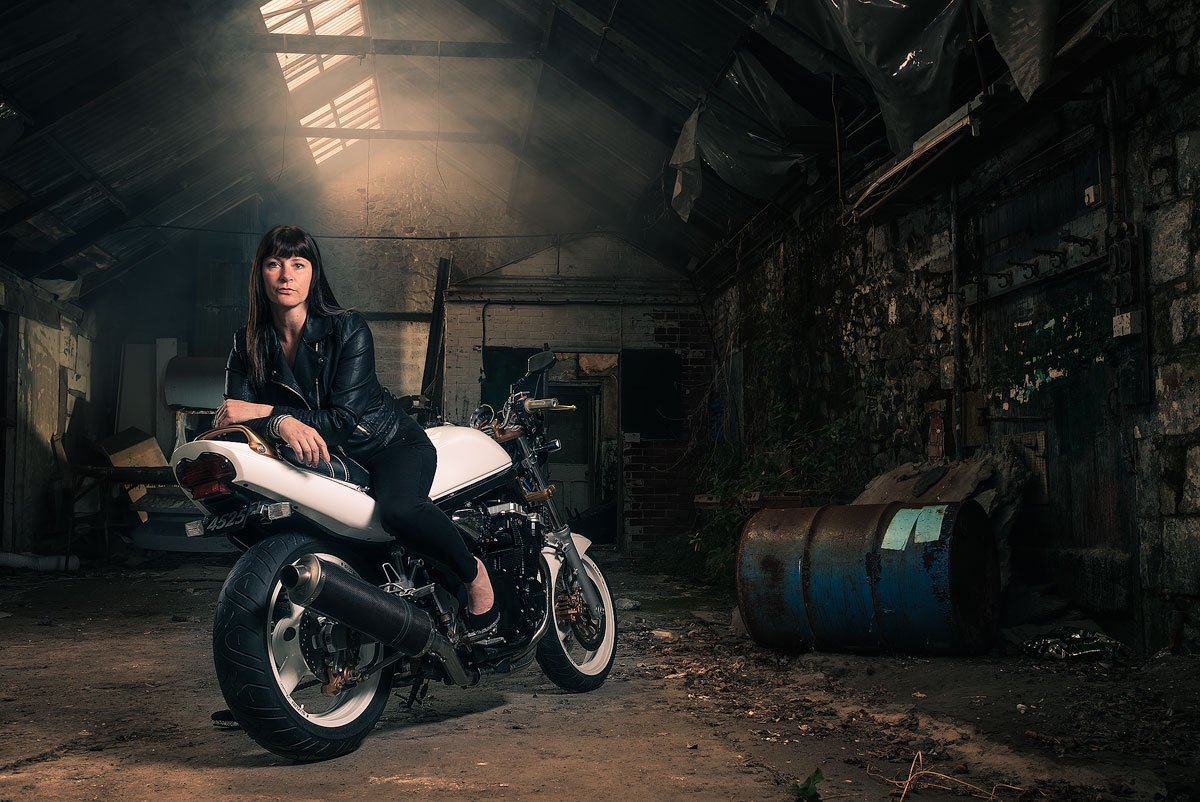 With a little smoke, this old warehouse was the perfect place to photograph Annette.